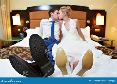 Romantic Kiss Happy Bride And Groom In Bedroom Stock Photo - Image of smile, happy: 27793424