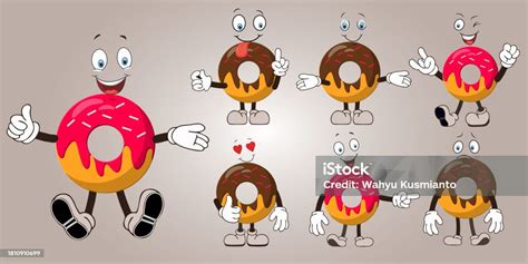 Set Of Cartoon Cute Donut Characters Stock Illustration - Download Image Now - Bakery, Breakfast ...