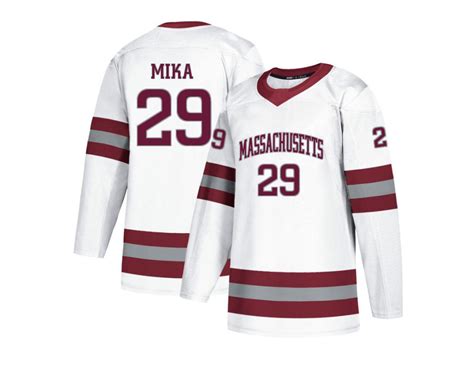 Men's George Mika White UMass Minutemen Hockey Jersey - #29