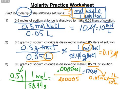 Molarity practice worksheet 1-3 | Science, Chemistry, Solutions ...