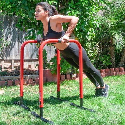 ProsourceFit Adjustable Freestanding Dip Station for Upper Body Bodyweight Training - Red, Steel ...