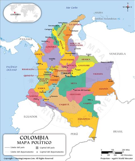 Mapa Del Departamento de Colombia, Mapa Político de Colombia