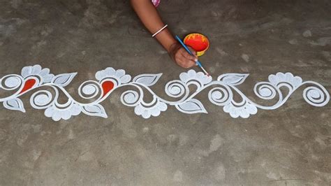 easy door border alpona design simple, door alpona design for laxmi puja,… | Simple rangoli ...