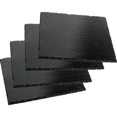 Black, Natural Slate Plates, Square, 4", 4/PK | 41585-10 | APS