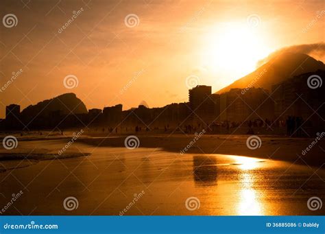 Warm Sunset on Copacabana Beach Stock Photo - Image of horizon, copacabana: 36885086