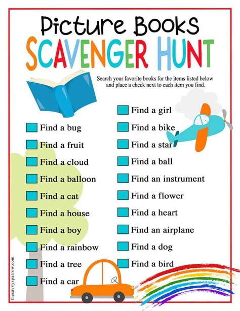 Free Printable Picture Book Scavenger Hunt! | Book scavenger hunt, Fun ...