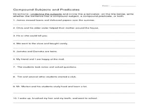 Compound Subjects and Predicates Worksheet for 3rd - 5th Grade | Lesson ...