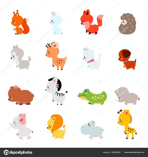 Set Cute Animals Cartoon Illustration Little Animals Isolated White Background — 스톡 벡터 ...