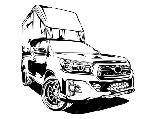 Premium Vector | Black and white illustration pickup truck carrying a ...