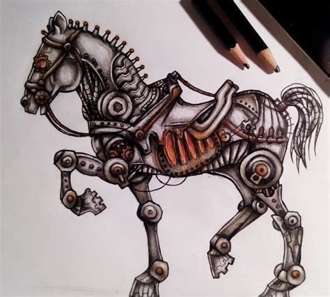 Tally — Finished steampunk horse drawing Took me so long...