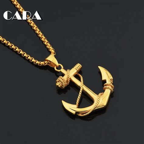 2019 new arrival Gold color stainless steel mens necklace Ocean Anchor ...