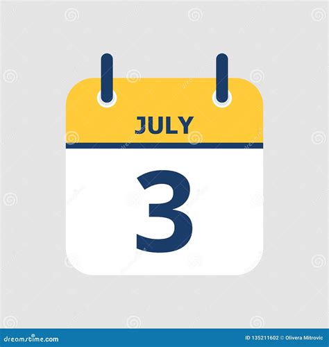 Calendar 3rd of July stock vector. Illustration of annual - 135211602