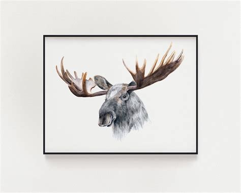 PRINTABLE Moose Art Watercolor Moose Art Print, Woodland Moose Painting ...