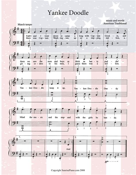 Yankee Doodle - Early Intermediate Piano Sheet Music