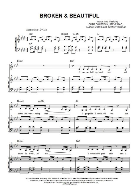 Kelly Clarkson "Broken & Beautiful" Sheet Music in Ab Major (transposable) - Download & Print ...