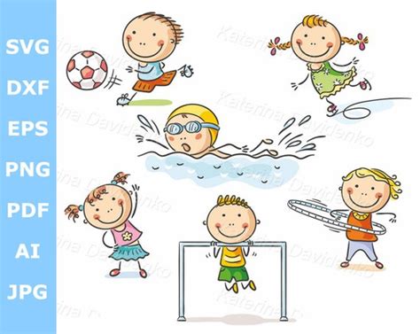 Clipart Kids and Their Sports Activities. Cartoon Children SVG | Etsy