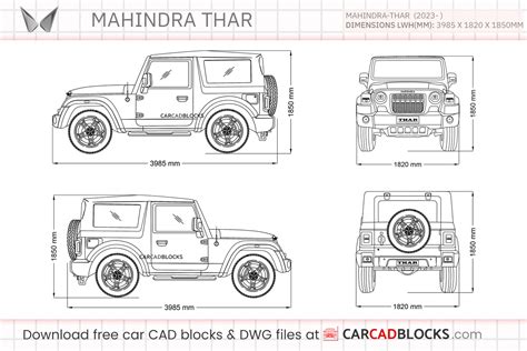 Mahindra Thar 2023 Free CAD Blocks, DWG File - CarCadBlocks