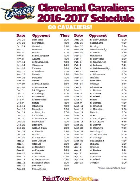 2016-2017 Cleveland Cavaliers Schedule | Cleveland cavaliers, Cleveland ...