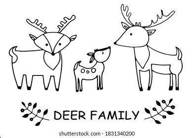 Deer Family Handdrawn Drawing Contour Isolated Stock Vector (Royalty ...