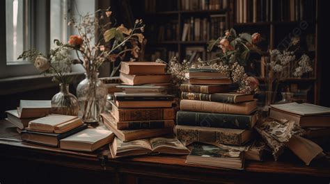 Stack Of Books On Top Of A Table Background, Aesthetic Pictures Of Books, Aesthetic Powerpoint ...