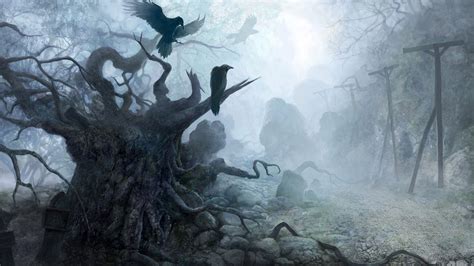 Wallpaper : forest, birds, fantasy art, mist, raven, fog, weather, screenshot, habitat, natural ...