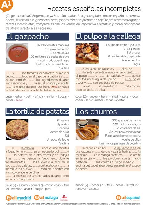 Spanish recipes activity to practice affirmative imperative - A1 - AIL Madrid