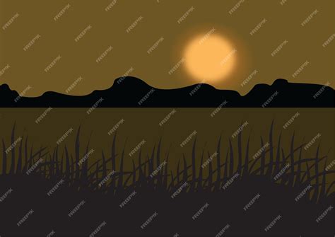 Premium Vector | Portrait of sunrise view behind the hills