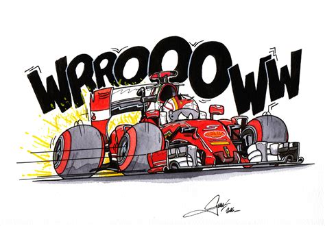 Ferrari F1 2016 Cartoon Sebastian Vettel | 365 dessins, Dessins drôles, Dessin