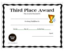 Free Printable 3rd Third Place Award Certificate Templates