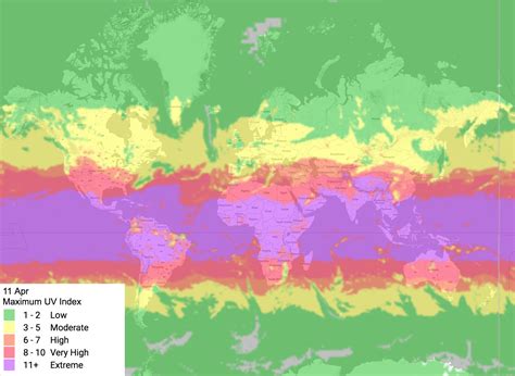 Maximum UV Index(April)[4100 × 3000] : MapPorn