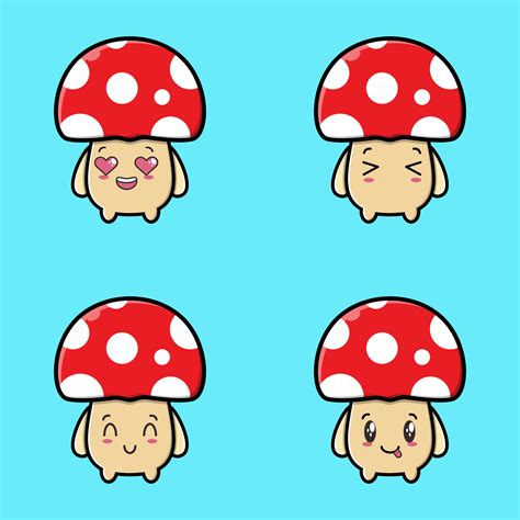 Set Cute mushroom icon face expression. mushroom vector icon on blue background cartoon icon ...