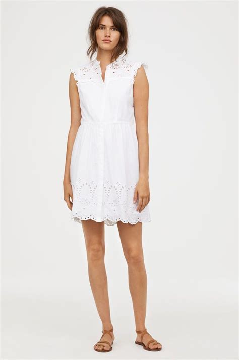 Embroidered Cotton Dress - White - Ladies | H&M US 3 | Dresses, Cotton ...