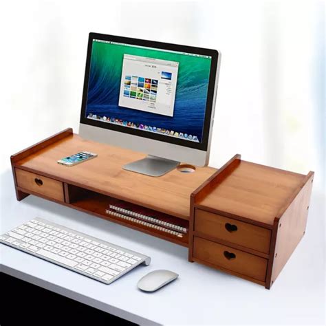 BAMBOO MONITOR STAND Riser with Storage Drawer Desk Organizer Laptop Stand Riser $42.90 - PicClick
