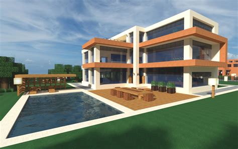 Modern Minecraft Home and Pool | Minecraft modern, Modern minecraft houses, Minecraft mansion