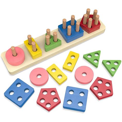 Wooden Toys for 1 Year Old, Montessori Toys for 1 2 3 Year Old, Wooden Sorting Stacking Toys for ...