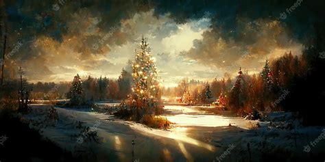 Premium Photo | Christmas landscape. digital illustration. painting ...