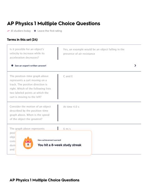 AP Physics 1 Multiple Choice Questions Flashcards Quizlet - AP Physics 1 Multiple Choice ...