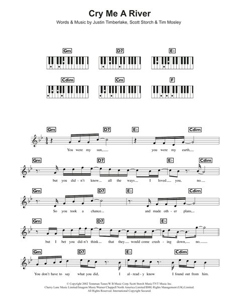 Cry Me A River by Justin Timberlake Sheet Music for Keyboard (Abridged) at Sheet Music Direct