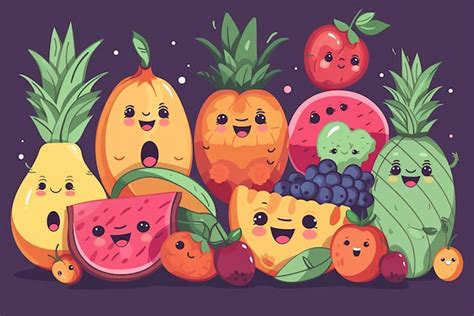 Premium AI Image | Cute fruit cartoon characters isolated illustration