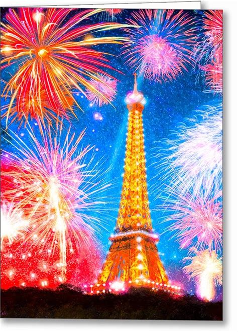 Eiffel Tower Fireworks - Paris Greeting Card by Artist Mark Tisdale