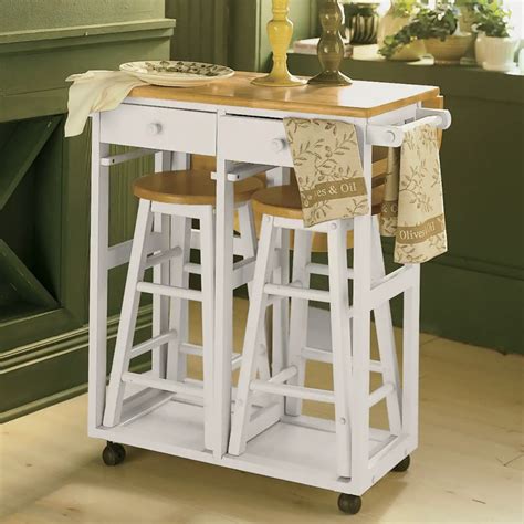Kitchen Island with Stools | Stools for kitchen island, Portable kitchen island, Rolling kitchen ...
