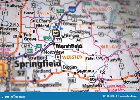 Extreme Close-up of Marshfield, Missouri in a Map Stock Photo - Image ...