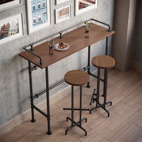 39.4" Industrial Rectangular Wood Bar Height Table in Walnut | Homary