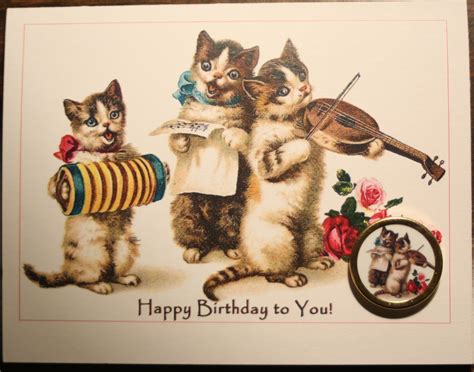 Musical Cats Birthday Card with Button