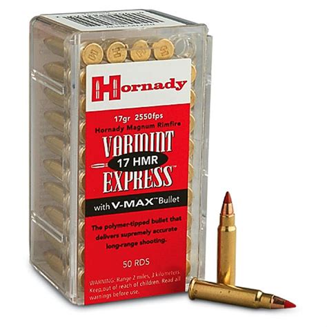 Hornady Varmint Express, .17 HMR, V-MAX, 17 Grain, 50 Rounds - 71338 ...