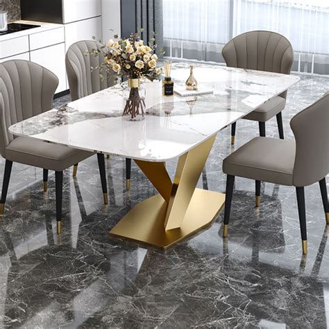 78.7" Modern White Dining Table Rectangular Sintered Stone Top X-Base ...