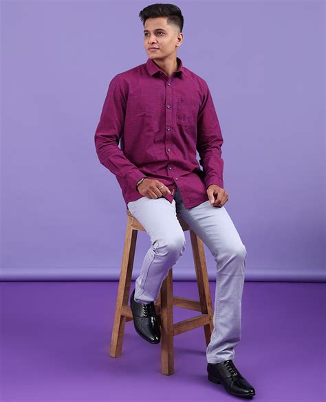 Hypen purple plain design with full-sleeve cotton regular fit casual shirt