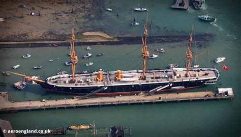 aeroengland | aerial photograph of HMS Warrior 1860 in Portsmouth Harbour Hampshire England UK