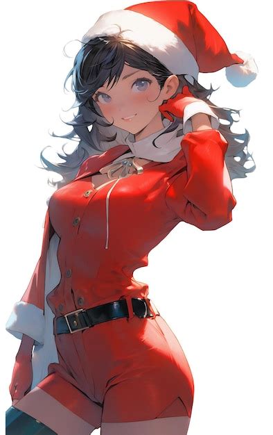 Premium AI Image | Anime girl in Santa Claus costume cosplay red hat for christmas eve isolated