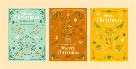 Free Vector | Flat christmas line art cards collection